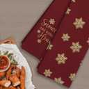 Qeheb Vintage Christmas Snowflake Kitchen Towels Set of 2, Red Christmas Dish Tea Towels for Kitchen, Rustic Winter Holiday Xmas Snowflake Decorative Hand Towels for Bathroom Decor, 16X24In