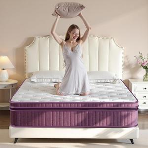 BedsPick Queen Mattress, 12 inch Hybrid Mattress Queen Size in a Box Pillow Top with Gel Memory Foam and Pocketed Coils for Lumbar Support, Spinal Pressure Relief, Medium Firm, CertiPUR-US (Purple)