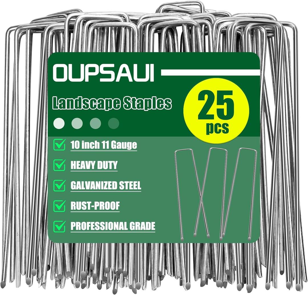 OUPSAUI 10 Inch Galvanized Landscape Staples Stakes, 12/25/50/100/200pcs Garden Metal Stakes for Weed Barrier Fabric, Fence Stakes, Tent Stakes, Christmas Decorations (25pcs)