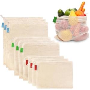 Ycsst 9 Pack Reusable Produce Bags, Cotton Mesh Vegetable & Fruit Bags for Grocery Shopping, Washable Eco Friendly Produce Storage, Reusable Grocery Bags Set (3 Sizes)