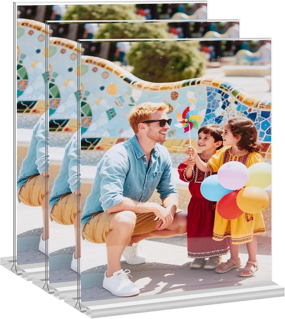 5x7 Acrylic Picture Frame, 3 Pack Double-Sided Clear Acrylic Picture Frames, T Shape Self-Standing Photo Frame for Desktop Display