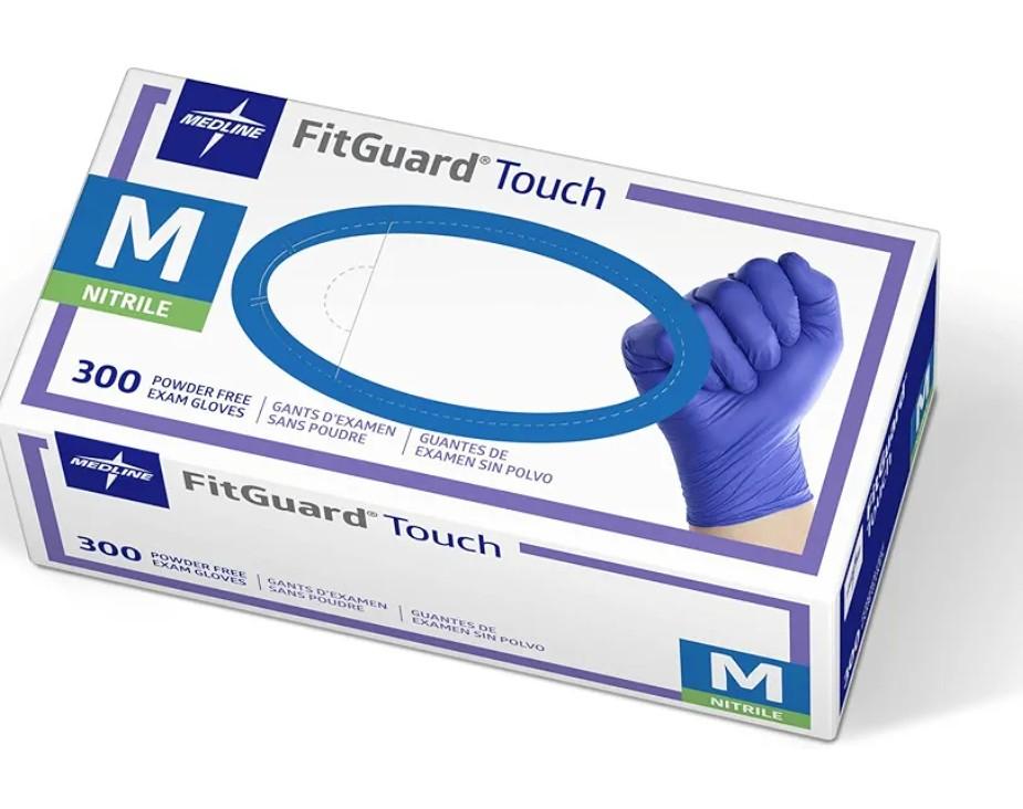 Medline FitGuard Touch Nitrile Exam Gloves, 300 Count, Medium, Powder Free, Disposable, Not Made with Natural Rubber Latex, Excellent Sense of Touch for Medical Tasks, Durable for Household Chores