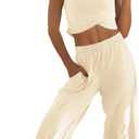 LAMISSCHE Womens Loungewear Set 2 Piece Outfits Sets Cropped Tops and Wide Leg Pants with Pockets Tracksuit (Beige, XS)