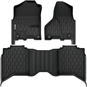 AutoBull Floor Mats Compatible with 2013-2018 Ram 1500 (19-24 Classic Body only) Crew Cab; 2010-2018 Ram 2500/3500 Crew Cab, All Weather TPE Floor Liners, Custom Fit Car mats, 1st & 2nd Row, Black