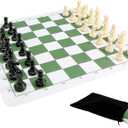 Portable Chess & Checkers Set, 42cm Tournament Chess Mat with Chess & Storage Bag, PU Leather Tournament Roll Up Chess Board Travel Chess Sets(Size:42cm)