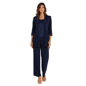 R&M Richards Women's 2-Piece Glitter Lace Mock Jacket Pant Set with Ity Trousers for Mother of the Bride, Cocktail Attire, 14