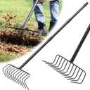 Garden Rake for Leaves, 60 Inch Heavy Duty Rakes for Lawns Yard Mulch Gathering, Metal Thatch with Adjustable Handle, Wide Bow Rake Head for Grass Deribs
