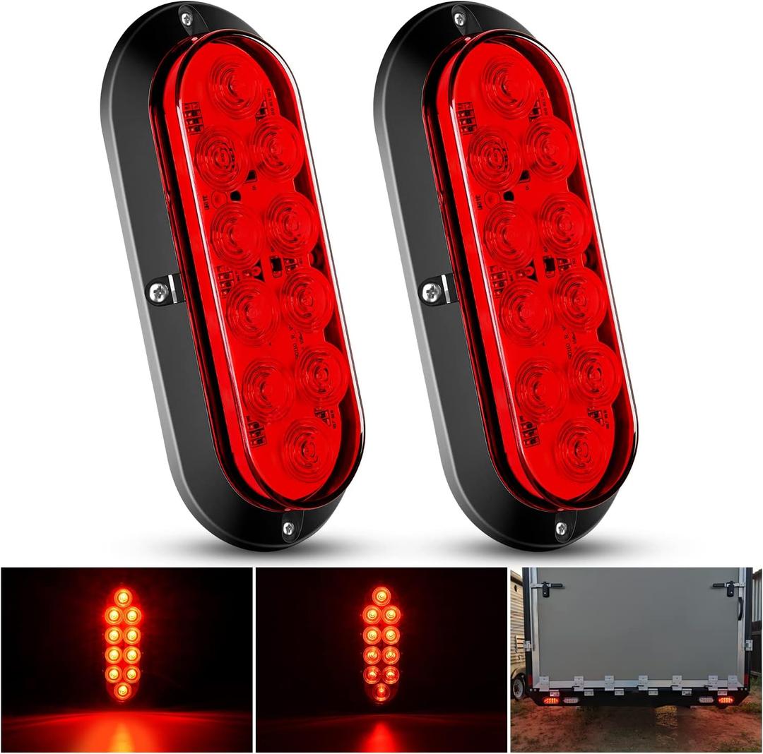 Nilight 6 Inch Oval Red LED Trailer Tail Light Surface Mount 2PCS 10 LEDs Waterproof Stop Brake Turn Trailers Lights for Truck RV Boat Bus Lorry Camper Van Caravan