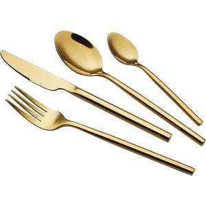 24 Piece Silverware Set For 6 Gold Heavy duty 18/10 Stainless Steel Flatware Set Modern Design Knife/Fork/Spoon Mirror Polished Dishwasher Safe Cutlery Set with Gifts