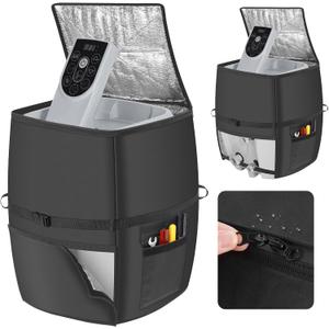 Hot Tub Spa Heater Pump Cover,Waterproof 600D Oxford Fabric Aluminum Film Insulated Cover,Inflatable Hot Tub Spa Heater Pump,Easy Installation with Zipper and Adhesive Straps, Black, Square
