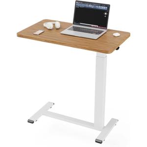 Ywin Hospital Bedside Table with Wheels, Pneumatic Lift, Light Rustic BrownWood top, 25-40in adjustable, 66lbs, rolling casters, mobile portable overbed table for bedside, home, patient care,medical