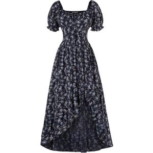 Scarlet Darkness Corset Dresses for Women Summer 2026 Floral Wedding Guest Chiffon Sundress (Black, XL)