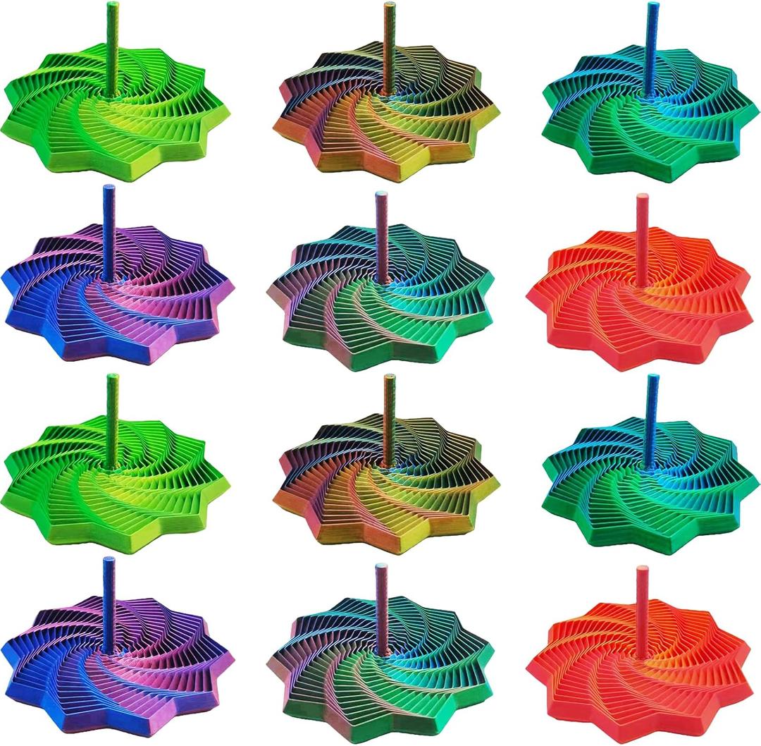 3D Printed Fidget Star with Detachable Handle,12 Pcs Colorful Fractal Expanded Hexagon Whirling Spiral Star Shaped Sensory Toys for Stress Relief Gifts for Kids