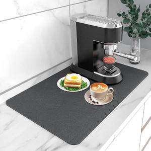 Coffee Bar Mat 12"x16" Self-Drying Countertop Mat with Super Absorbent Draining - Grey, 1Pcs