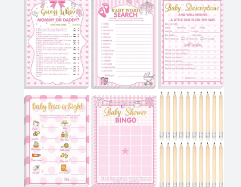 Baby shower Games like Bingo and Pencils and Pins Included