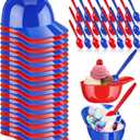24 Count Summer Baseball Helmet Snack Ice Cream Bowl 24 Pcs Disposable Taster Spoons 8 oz Mini Sundae Bowls Dessert Plastic Spoons for Party Supplies(Red, Dark Blue)