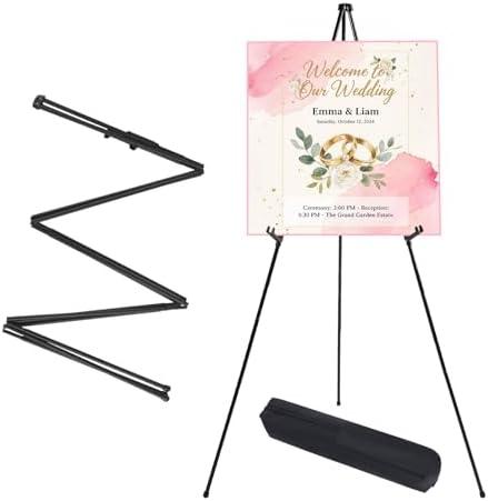 MXG Black Easel Stand for Painting, Signs & Display, 66-Inch Adjustable Height Instant Landing Metal Tripod with Carry Bag, Portable & Folding for Poster, Canvas, Weddings, Gallery, Office