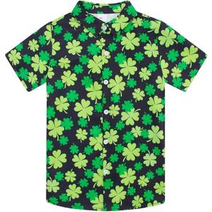 uideazone 3-14 Years Boys St. Patrick's Day Hawaiian Shirt Button Down Short Sleeve Tropical Shamrock Shirts (Orange, S)