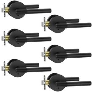 Asidrama 6 Pack Privacy Door Handles with Lock, Black Door Handles Interior for Bedroom or Bathroom, Heavy Duty Door Lever with Reversible Interior Door Handle for Left Right Sided Doors