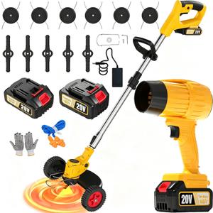 20V Cordless Weed Wacker and Leaf Blower Combo Kit with 2 Batteries, Electric String Trimmers with 11 Pcs Blades for Makita Battery Grass Trimmer Lawn Mower Eater Brush Cutter Yard Garden Tool YellowC