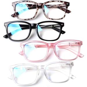 Henotin 4-Pack Blue Light Blocking Reading Glasses Women Men,Spring Hinge Computer Readers,Anti UV Ray Square Nerd Eyeglasses (Mixed Color, 1.50, Diopters) (Mixed Color)