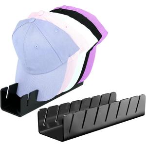 Baseball Cap Organizer and Hat Holder - 2 Pack Clear Acrylic Hat Stand, No Install Storage Display for 14 Caps, Space Saving Rack for Closet, Dresser,BedroomMan Cave (2 pack black)