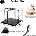 Cididu 6 Pack Large Clear Cake Box with Ribbon, Tall Cake Box Carrier 12x12x10 Inch, Tiered Transparent Cake Packaging Boxes with Lid and Board, PET Clear Gift Containers for Birthday Wedding Party