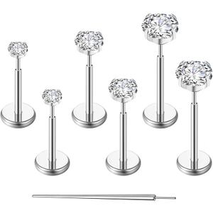 Gotumo 20G Flat Back Earrings Stud G23 Titanium Threadless Tragus Labret Cartilage Lip Medusa Conch Body Piercing Jewelry Hypoallergenic for Women Men