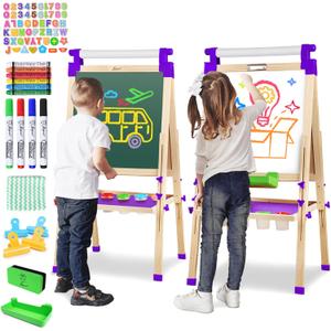 JOYOOSS Art Easel for Kids Easels for Toddlers,Wooden Kid Easel with Paper Roll - Chalkboard for Kids Adjustable Double Sided Dry Erase Board,Toddler Art Easel for Kid Ages 4-8