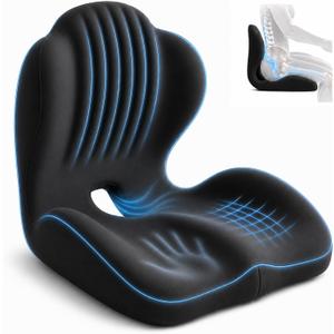 2-in-1 Ergonomic Seat Cushion with Lumbar Support, L-Shaped Memory Foam Chair Cushion with Hollow Center, Five-Zone Sitting Support for Office Chair, Car, Truck, Gaming, Wheelchair, Long Sitting