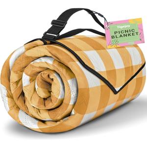 TigeJoy Extra Large Picnic Blanket Waterproof Foldable 80''x80'', Outdoor Picnic Mat Beach Blanket Sandproof for Park, Grass, Travel, Hiking, Camping Essentials, Gingham Picnic Blanket (Yellow)