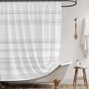 jinchan Boho Farmhouse Fabric Shower Curtain with Tassel Grey and White Modern Striped Waterproof Shower Curtains for Bathroom with 12 Hooks 70x72 inches