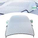 Car Half Cover, Thicker Larger Snow Freeze Shield with Fixed Clip, Anti-Scratch Reflective Strip Warning All-Season Protection, Universal Front Windshield Hood Full Wrap for Cars (Silver)