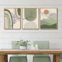 3pcs Gray Green Boho Wall Art Minimalist Wall Decor Canvas Pictures Abstract Geometric Line Paintings Sun Plant Sage Posters Prints for Room Decoration Unframed