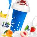 Slushie Cup, 1 Pack Slushy Maker Cup, Frozen Magic Squeeze Cups for Juice Milk Yogurt Ice Cream Make, DIY Smoothie Cooling Cup with Lid & Straw for Kids Friends Family (Blue)