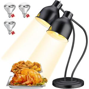 Food Heat Lamp - [3 Bulbs Included] [Rapid-Heating], 500W Commercial Food Warmer Light, Heat Lamp for Food, Catering Warming Lamp for Buffet Parties, Painted Black