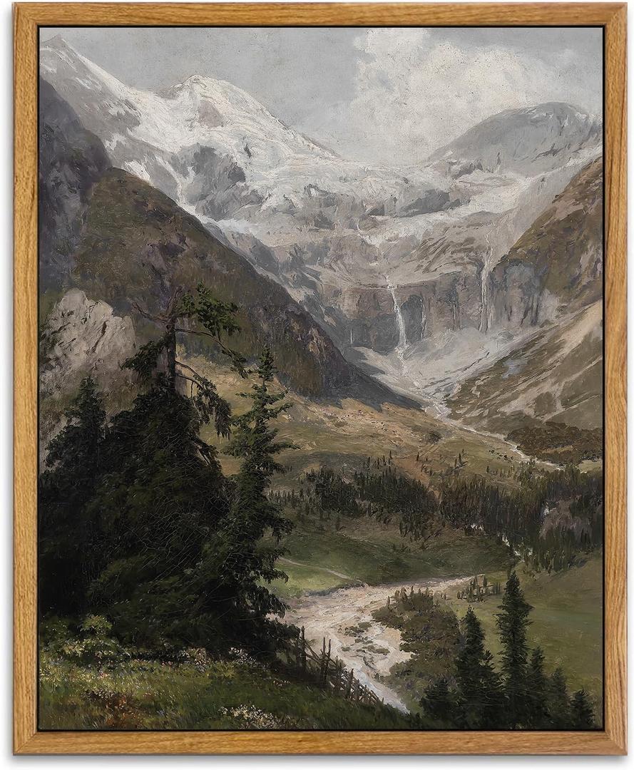 KBKBART Vintage Frame Canvas Wall Art for Living Room, Landscape Home Decor Mountain Valley Painting Artwork Prints Bedroom Wall Decor (8"L x 10"W)