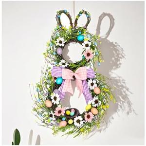Uehdydh 25 Inch Easter Bunny Wreaths for Front Door Decoration,Easter Door Wreath with Pastel Eggs Artificial Floral Decorations for Home Indoor Outdoor Porch Wall