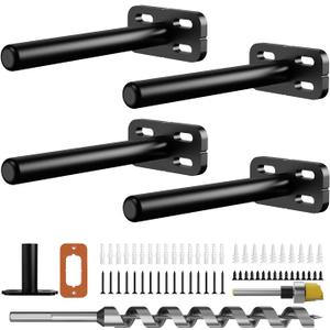 4pcs Wall Shelf Brackets Heavy Duty Floating Shelf Bracket Hidden,Invisible Black Shelving Brackets Decorative Floating Shelf Hardware Heavy Duty,Metal Shelf Support Bracket(4"-4pcs)