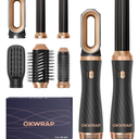 OKWRAP Hair Styler Airstyler Set 6 in 1 with Round Brush Dryer Hair Styler Warm Air Brush Thermal Brush Airflow Curling Iron Automatic Volume Blow Dryer Brush for Straightening, Drying, Volume, Curls