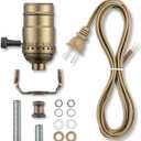 Lamp Making Kit, Lamp Parts for Repair Replacement or Rewire Table and Floor Lamps, 3 Way Socket 12 Foot Matching Cord and Essential Hardware, DIY Lamp Kits for Do It Yourself (Antique Brass)