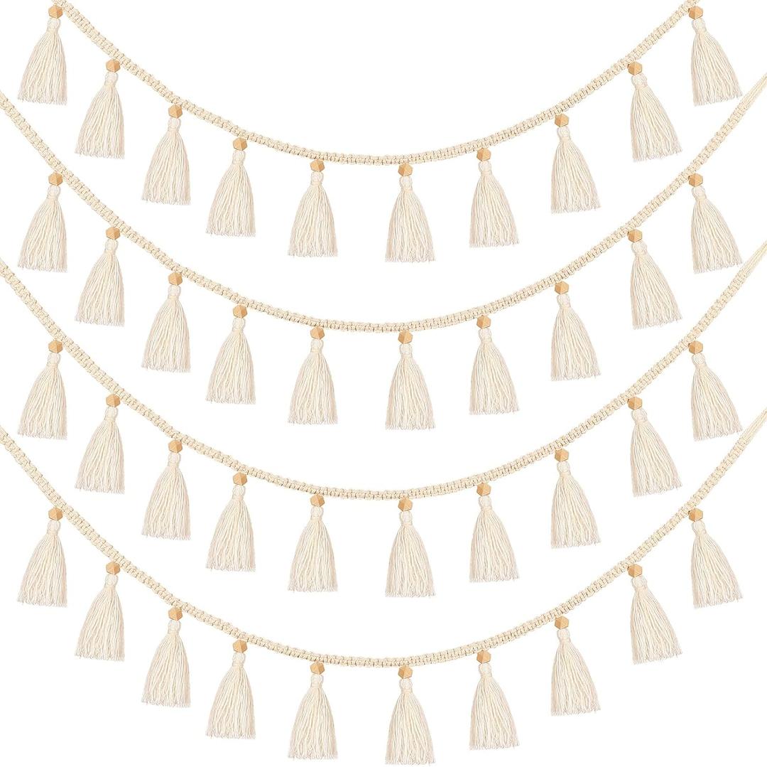 Tatuo Boho Macrame Tassel Garland for Classroom Decor Hanging Tassel Garland Bunting Boho Classroom Decor for Nursery Room Birthday Party Bedroom Dorm(4 Pieces,47.2 Inch)