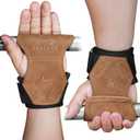 Weight Lifting Wrist Straps, Gym Straps Weight Lifting for Deadlift and Powerlifting, Double Layer Leather Wrist Wraps with Padded Cushion Wrist Loop, Weightlifting Grips for Men and Women (Brown)