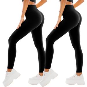 SINOPHANT High Waisted Leggings for Women - 2 Packs Buttery Soft Yoga Pants for Workout Athletic (Small-Medium, Black)