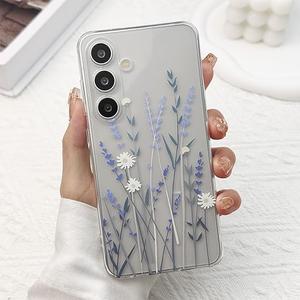 for Samsung Galaxy S23 FE Case, Floral Flowers Cute Clear Withe Design Aesthetic Pattern for Women Girls Slim Shockproof for S23 FE Phone Case, Purple Lavender