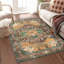 Yamaziot Washable Area Rug, 4x6 Non-Slip Boho Vintage Living Room Bedroom Rug with Rubber Backing, Low Pile Faux Wool Soft Distressed Rug Floor Carpet for Living Room, Laundry, Kids Playroom