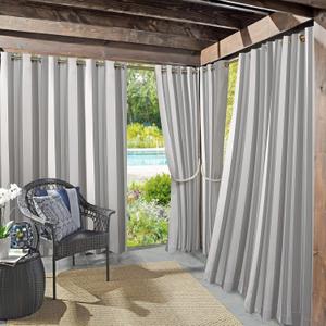 Sun Zero Valencia Cabana Stripe Indoor/Outdoor UV Protectant Energy Efficient Grommet Curtain Panel (54"W x 108"L (Pack of 1), Grey)
