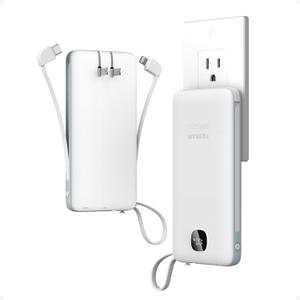 Portable Charger with Built in Cables,TESSAN 10000mAh Power Bank Fast Charging with Foldable Wall Plug Charger, PD20W Compact Battery Pack Travel Essentials for iPhone 17/16/15 Series,Samsung,Tablets