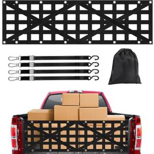 Heavy Duty Tailgate Net for Truck Bed, Cargo Net with 4 Adjustable Buckle Straps, Durable Nylon Tailgate net Compatible with Jeep, Pickup, Truck, Boat, SUV, 59" x 18"