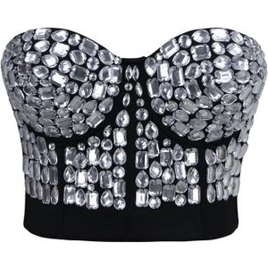 Charmian Women's Punk Rhinestone Push Up Bra Clubwear Party Bustier Crop Top (Large)